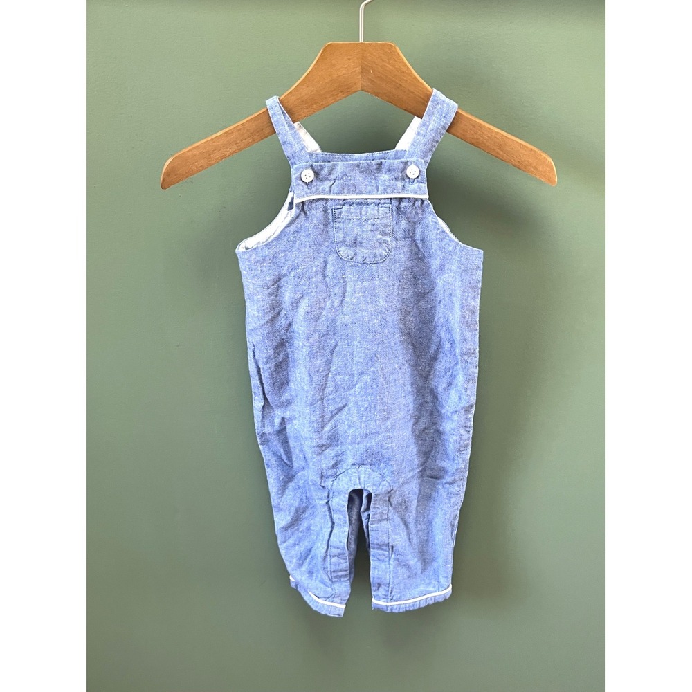 Janie and Jack Blue Linen Blend Nautical Overalls 6-12 Months Anchor Logo 2016